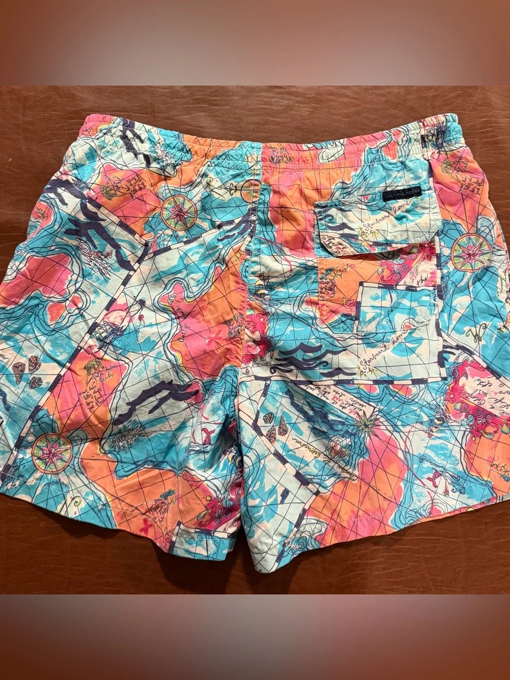 Lilly Pulitzer Men's Small Map Print Capri Trunk Swim Trunks
